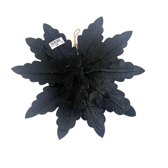 Ganz Medium Black and White Buffalo Plaid Poinsettia Ornament with Bell Center - Picture 3 of 3